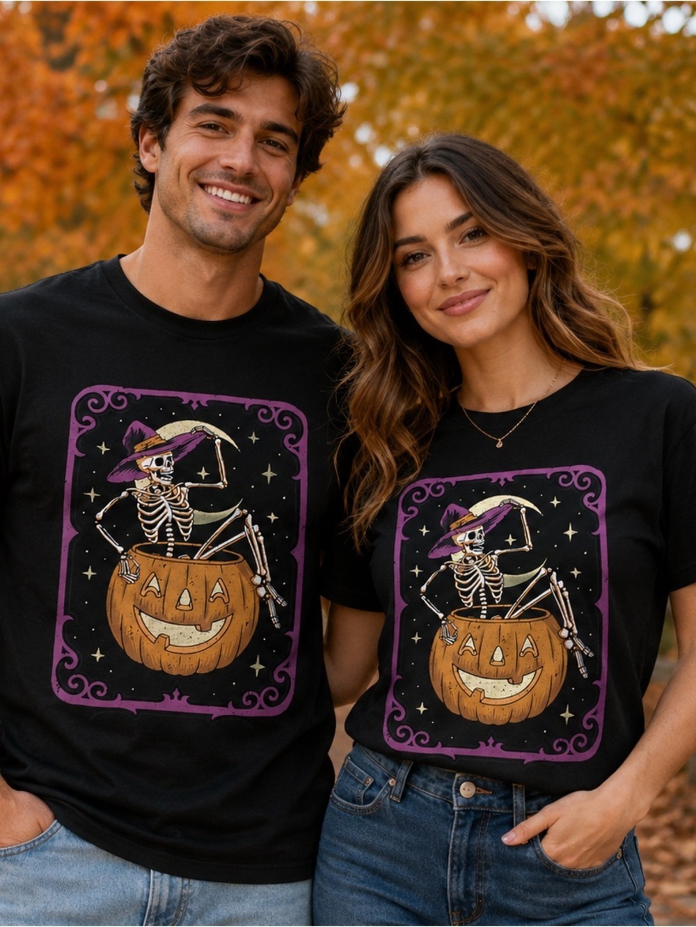 Skeleton Pumpkin Graphic Tee Shirt